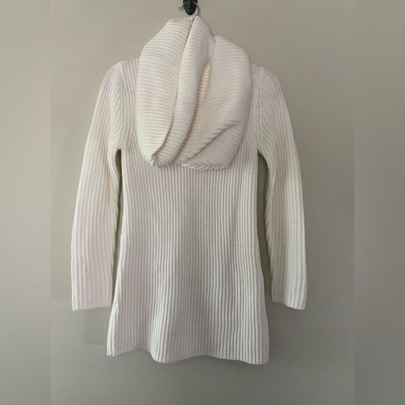New York & Company Sweater Tunic with Removable Scarf SZ XS Cream Preppy Office - Picture 1 of 5